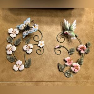 Floral Wall Decor with Butterfly and Hummingbird